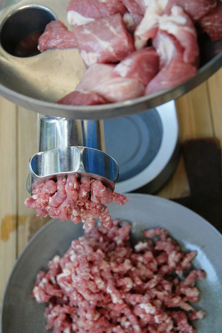 Veal being minced