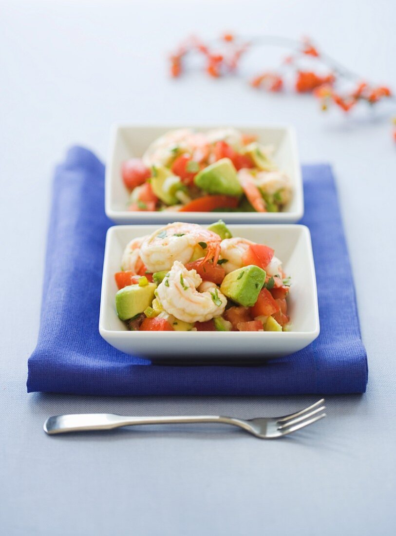 Two Bowls of Shrimp and Avocado Salad