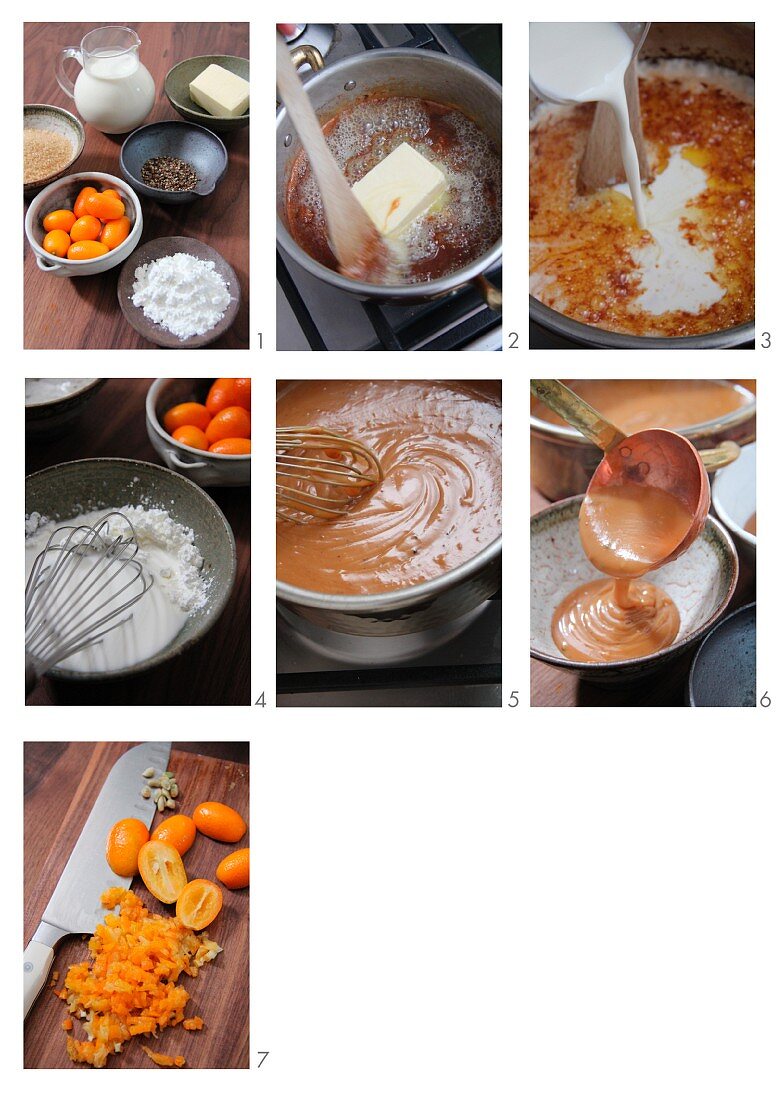 Chocolate cream with kumquats being made