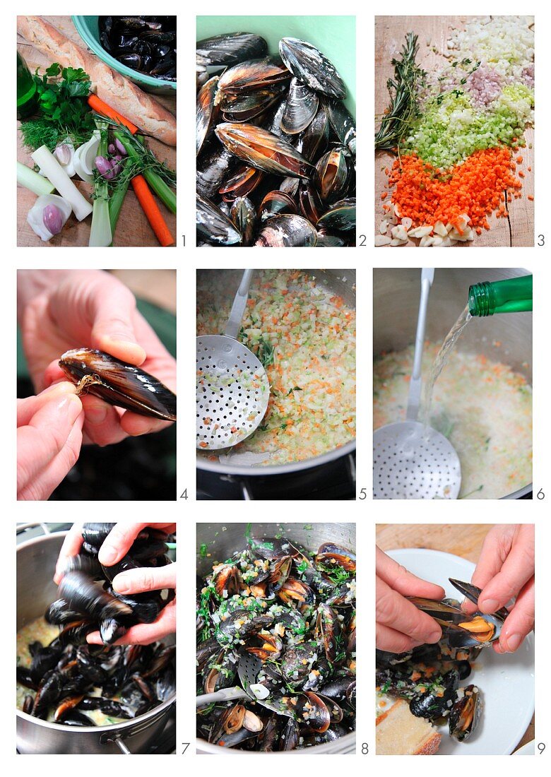 Mussels in a vegetable broth being made