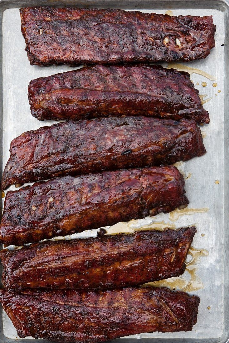 Pit-Smoked Slabs of Ribs on a Sheet Pan