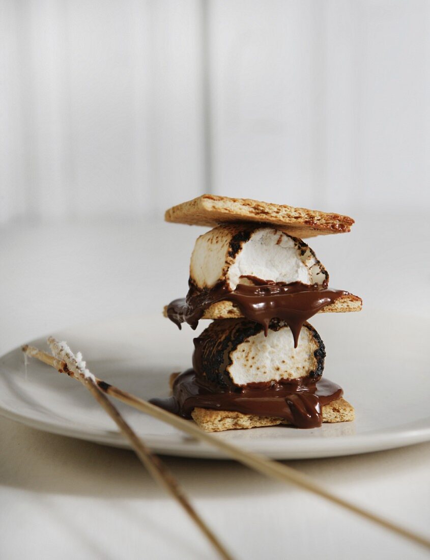 Double Decker S'mores with Marshmallow Roasting Skewers