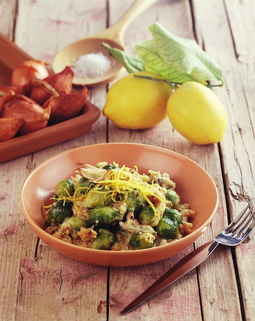 Brussels sprouts with gorgonzola and lemon zest