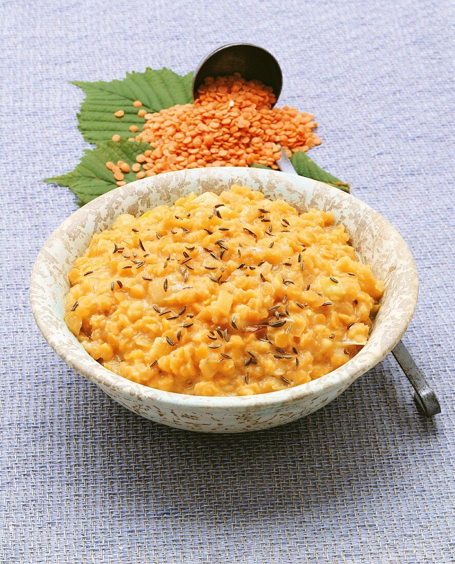 Red lentils with yoghurt and caraway
