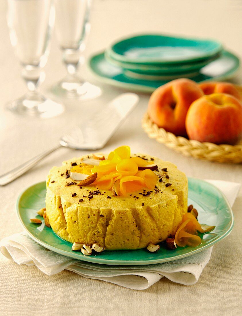 Peach dessert with grated chocolate