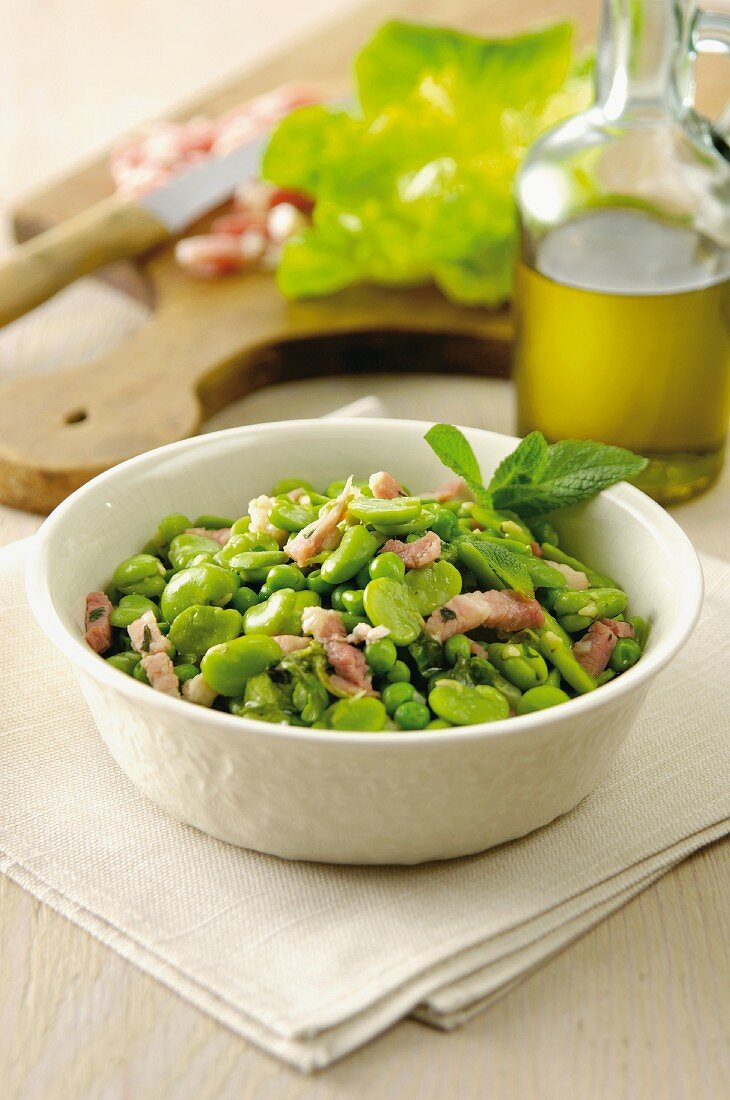 Fava beans and peas with bacon