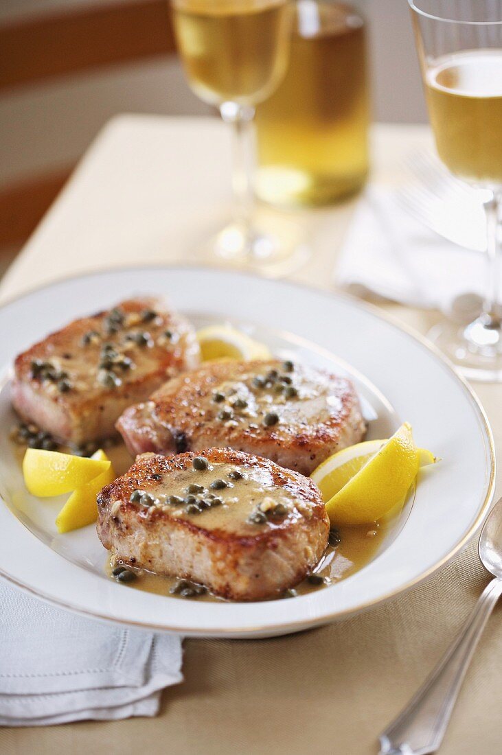 Pork Chops with Capers, Lemon and Butter Sauce