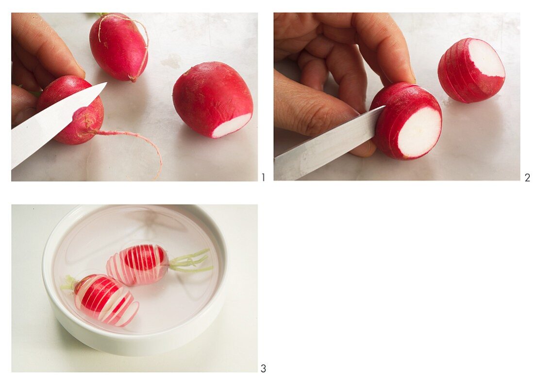 Radishes being sliced