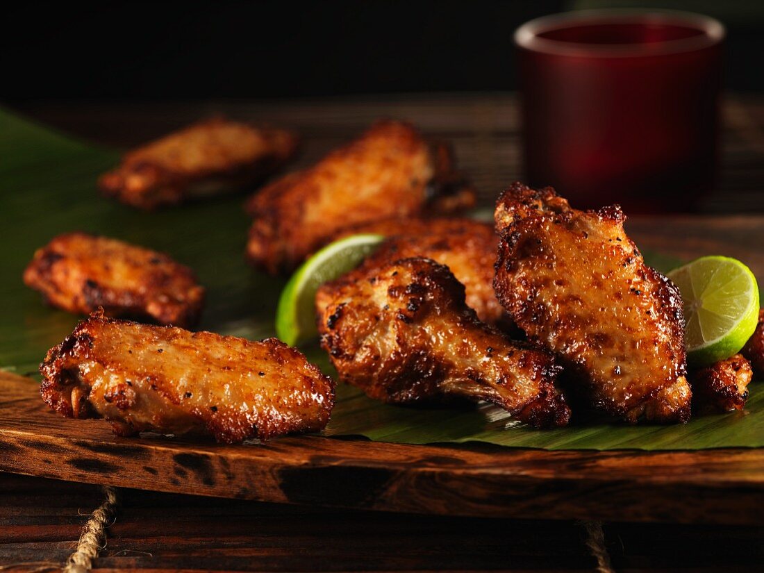 Grilled chicken wings with a lime and chilli marinade
