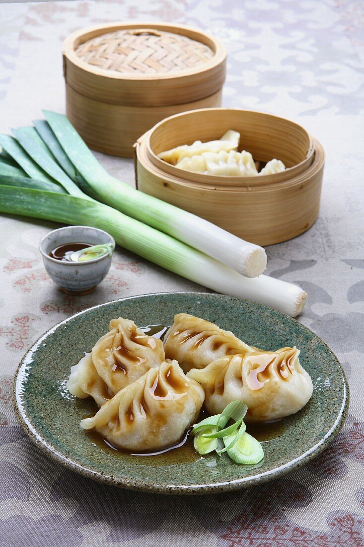 Jiaozi (Chinese ravioli) filled with meat