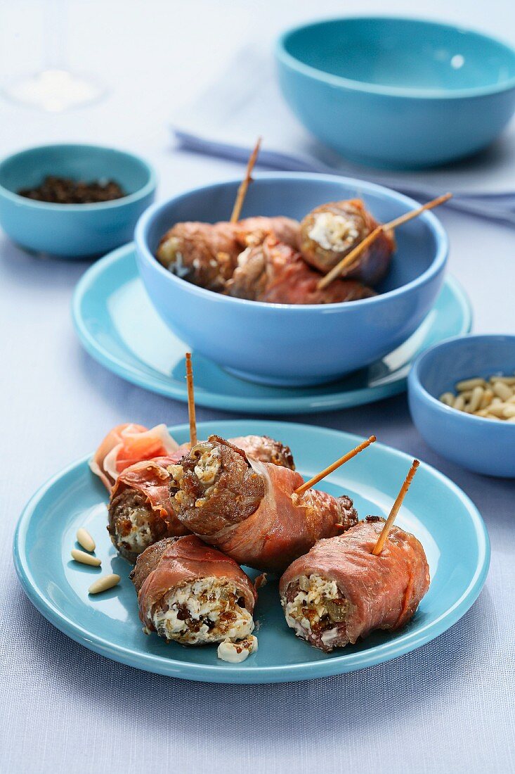 Beef roulade wrapped in ham with raisins and pine nuts