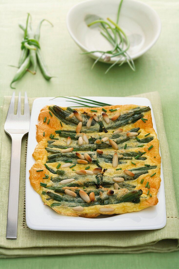 A green bean and pine nut omelette