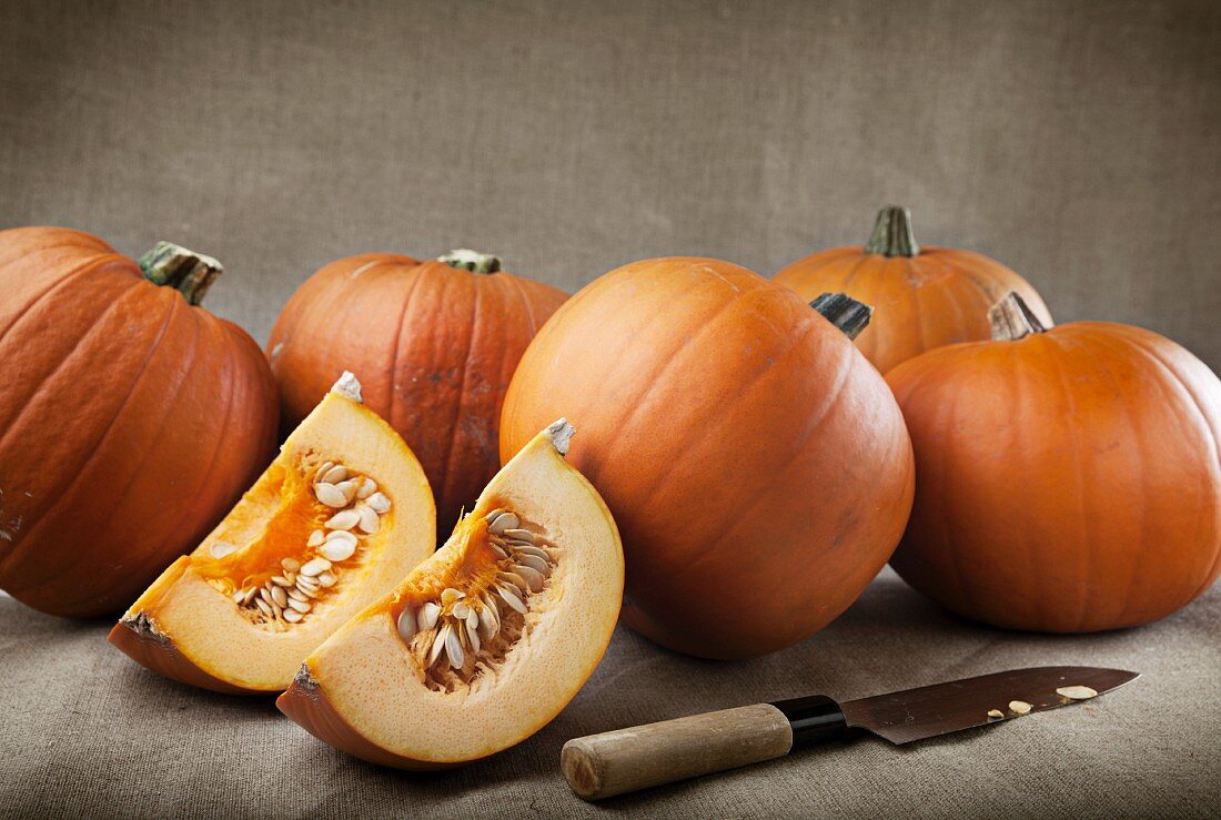 Whole pumpkins and pumpkin wedges