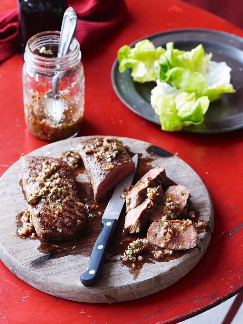 Grilled lamb backstrap with chimichurri