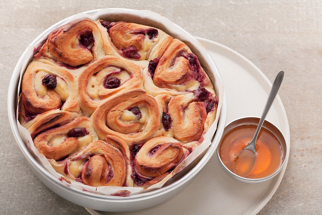 Chelsea buns with cherries