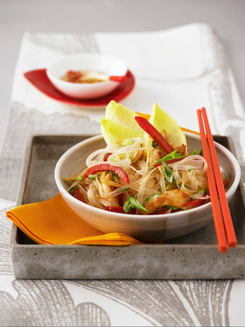 Warm cellophane noodle salad with chicken