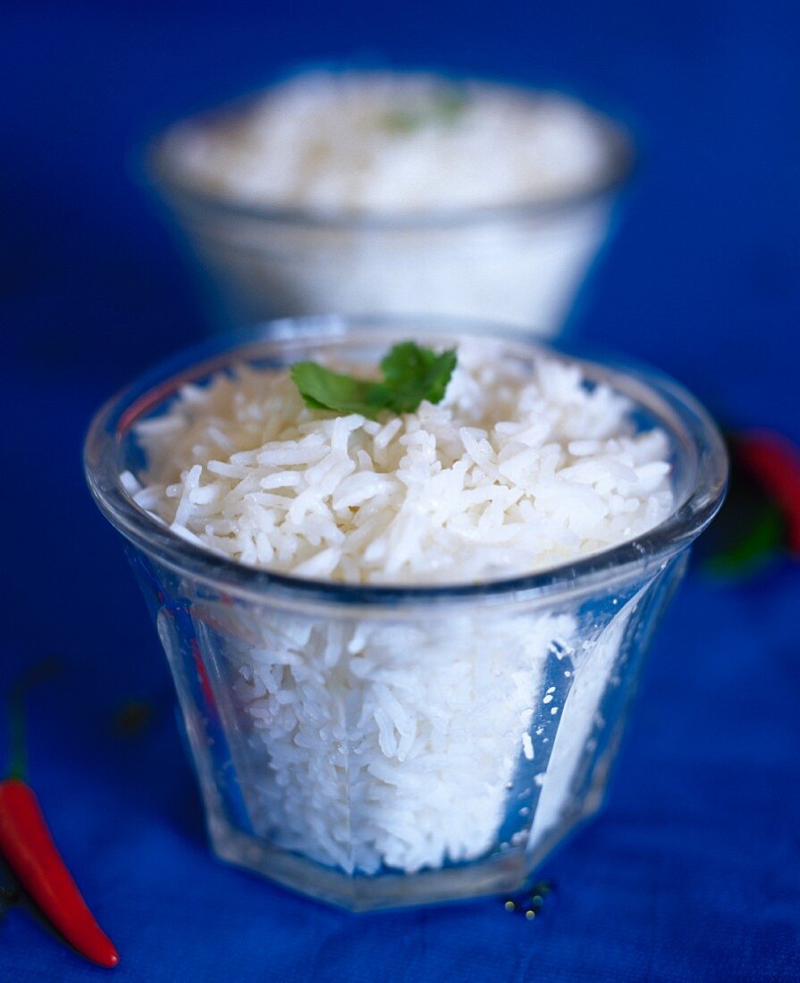 Cooked white rice, red chilli,