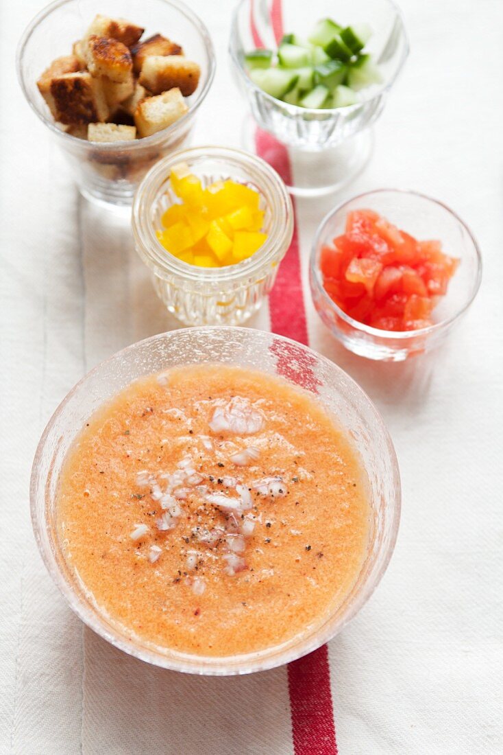 Gazpacho with ingredients