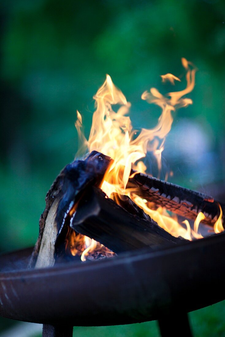 Burning barbecue coals