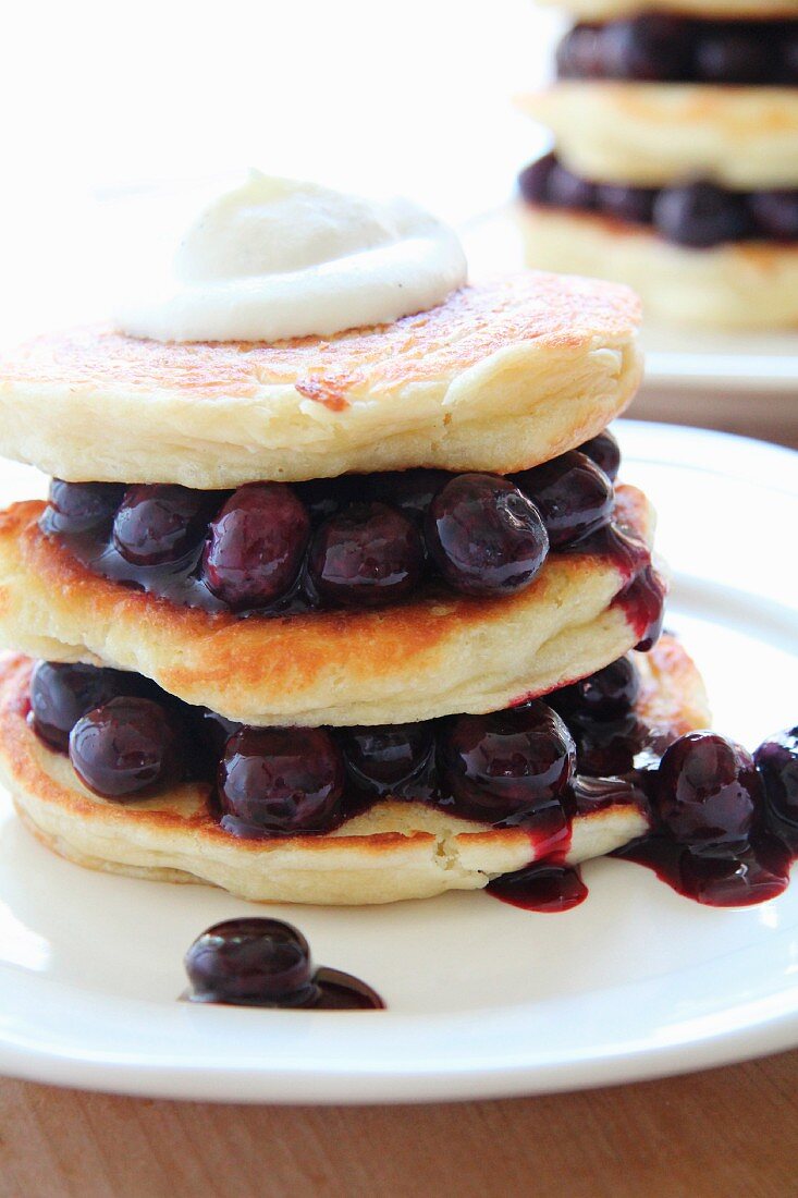 Yeast pancakes with blueberries