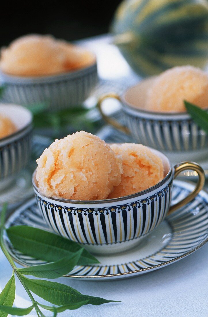 Melon ice cream in cups