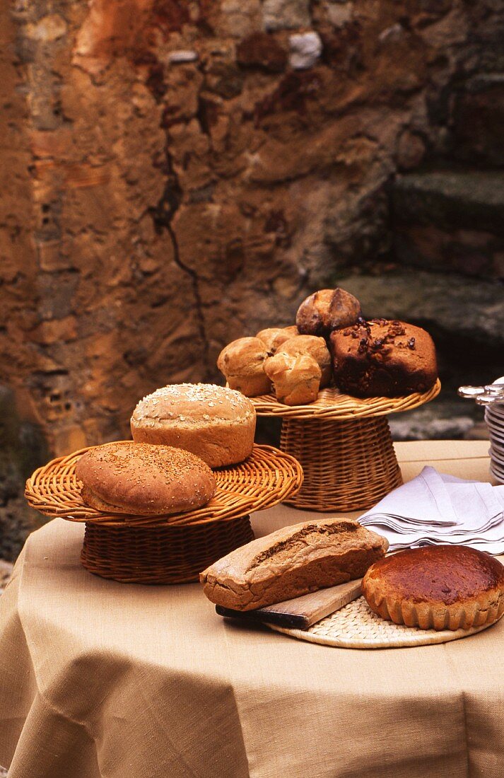 Various types of bread, brioche and tart
