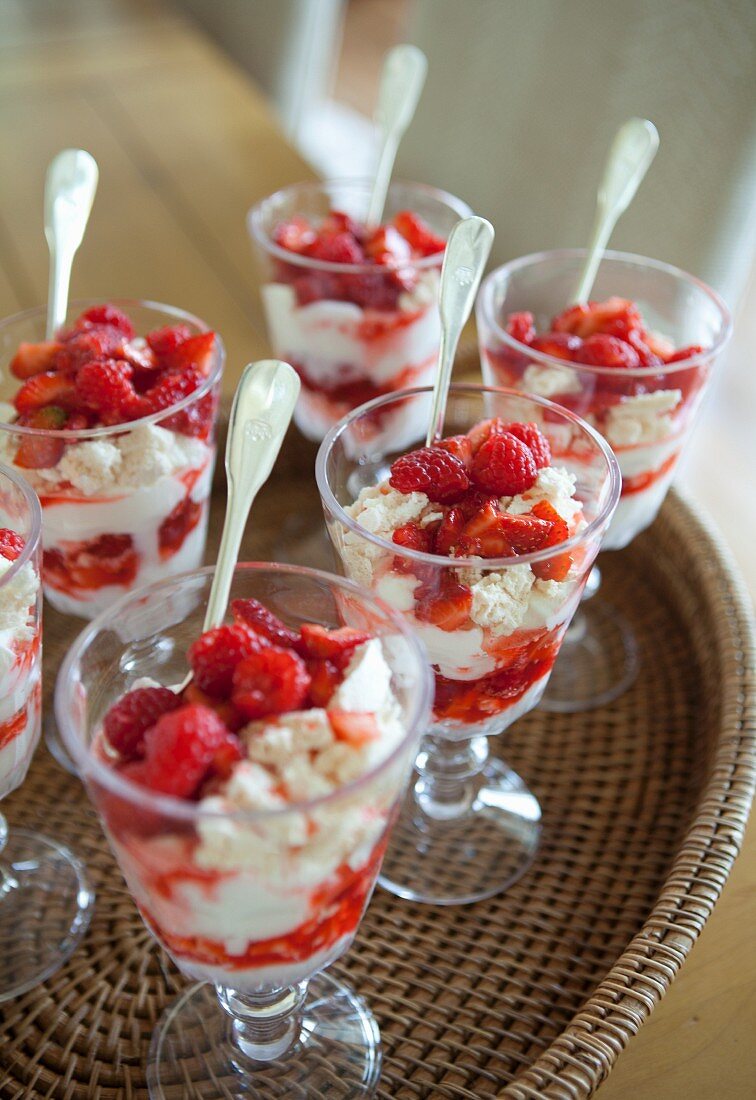 Eton mess with raspberries and strawberries