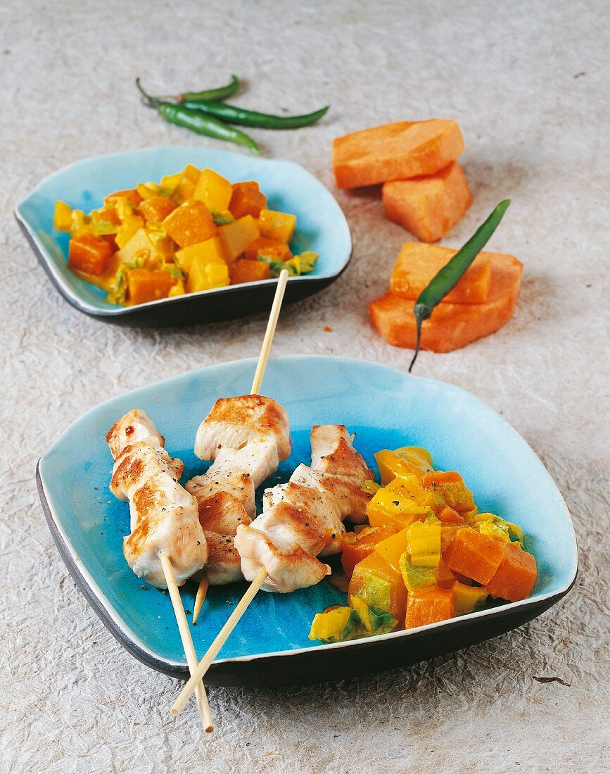 Chicken kebabs with vegetables (Malaysia)
