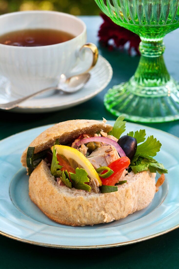 Tuna salad on a bread roll