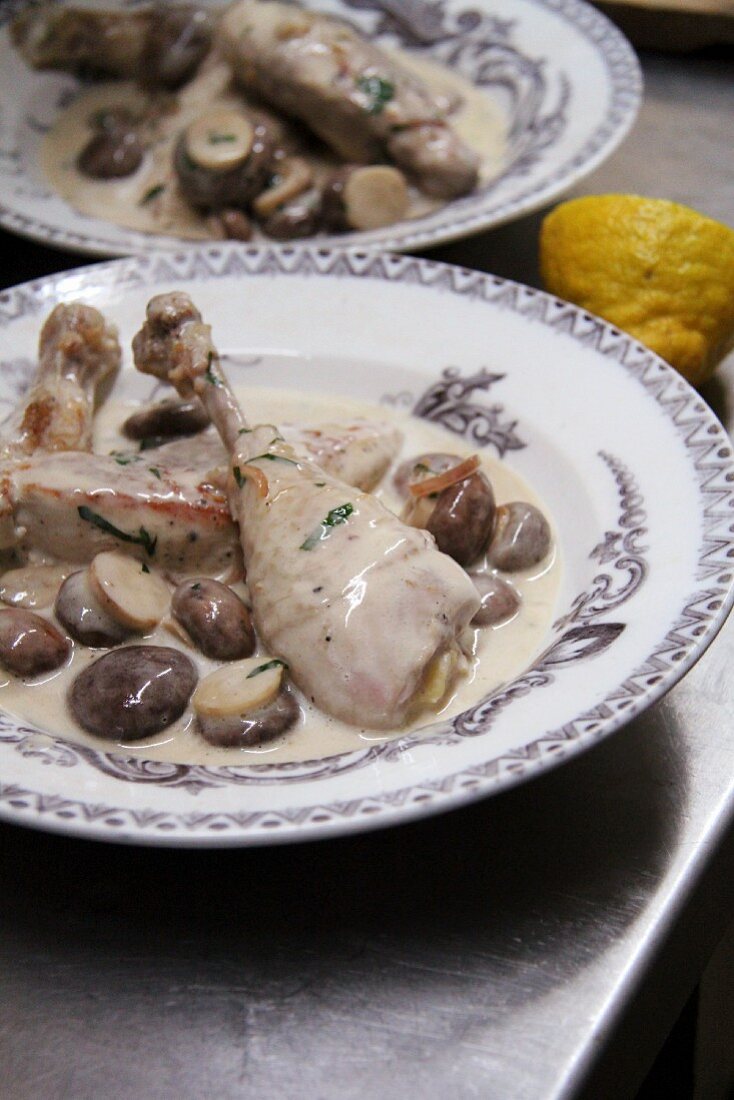 Chicken with a creamy mushroom sauce