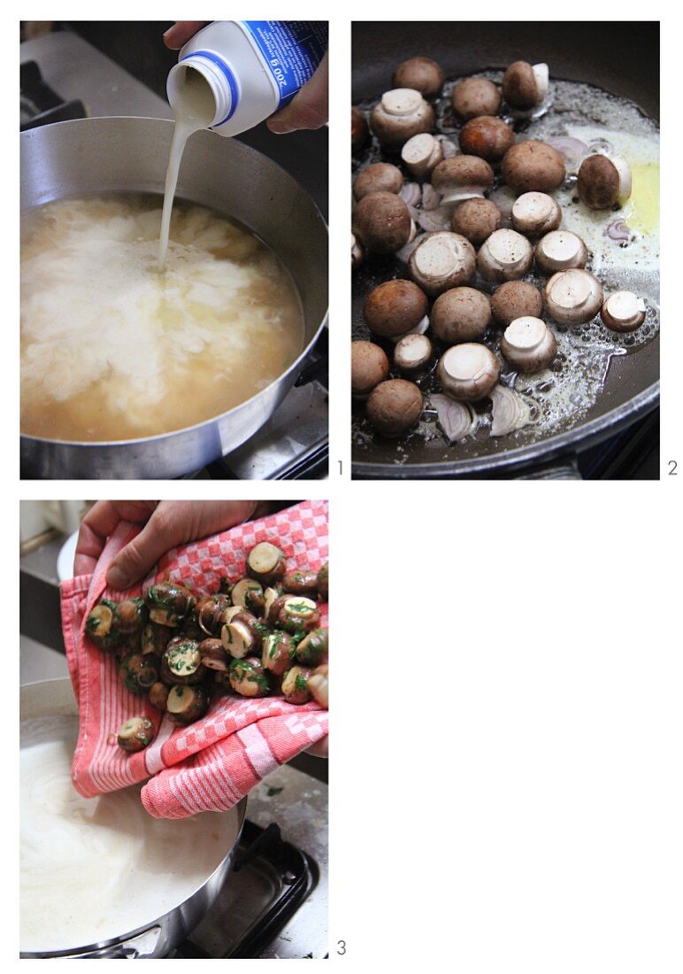 Creamy mushrooms sauce being made