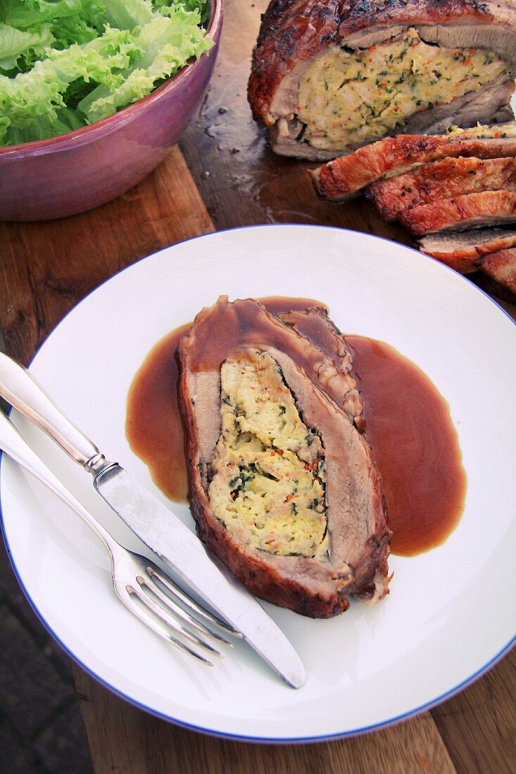 Stuffed veal breast with gravy