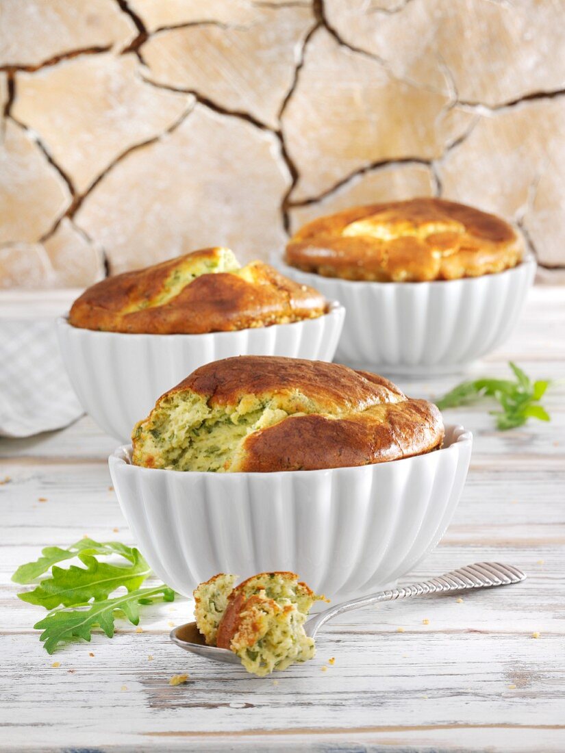 Cheese souffle with rocket