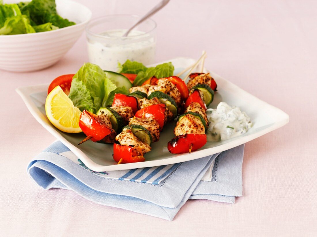 Summery chicken and vegetable kebabs