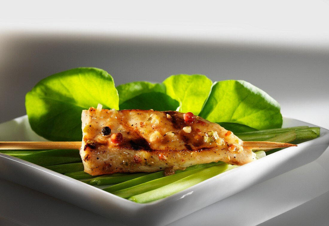 A sate kebab with lemongrass and peppercorns