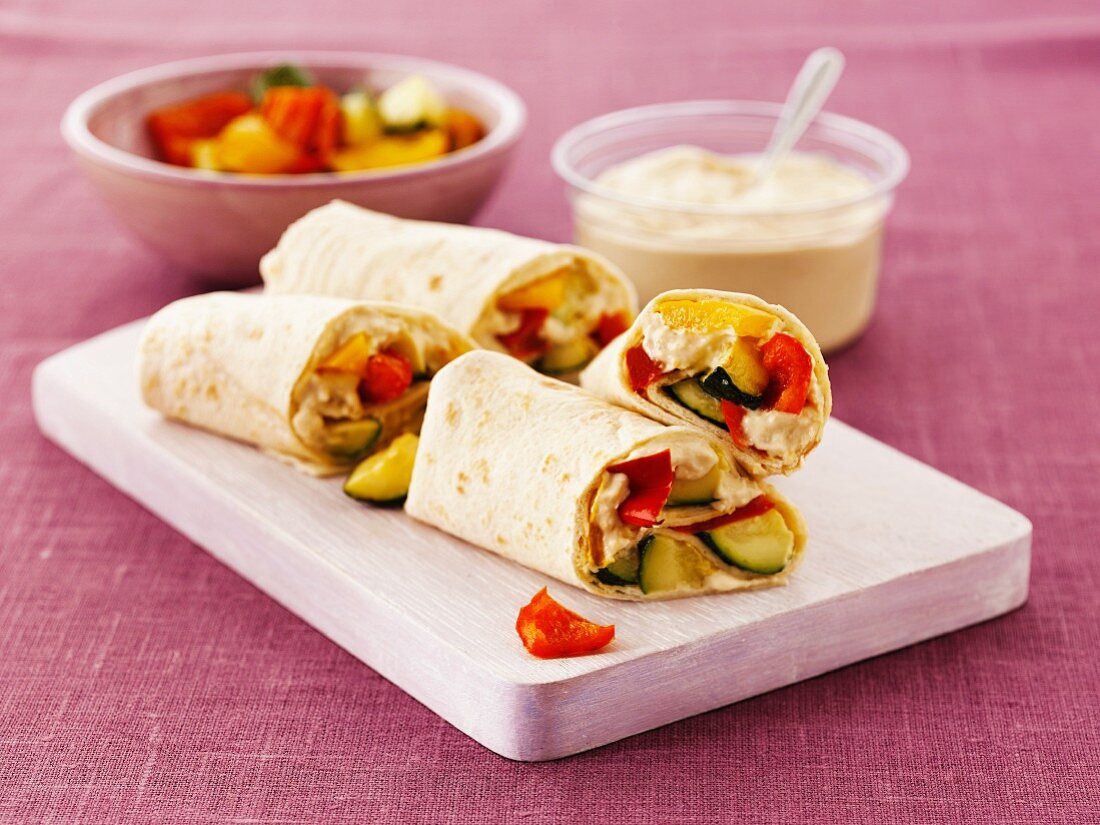 Wraps with hummus and peppers
