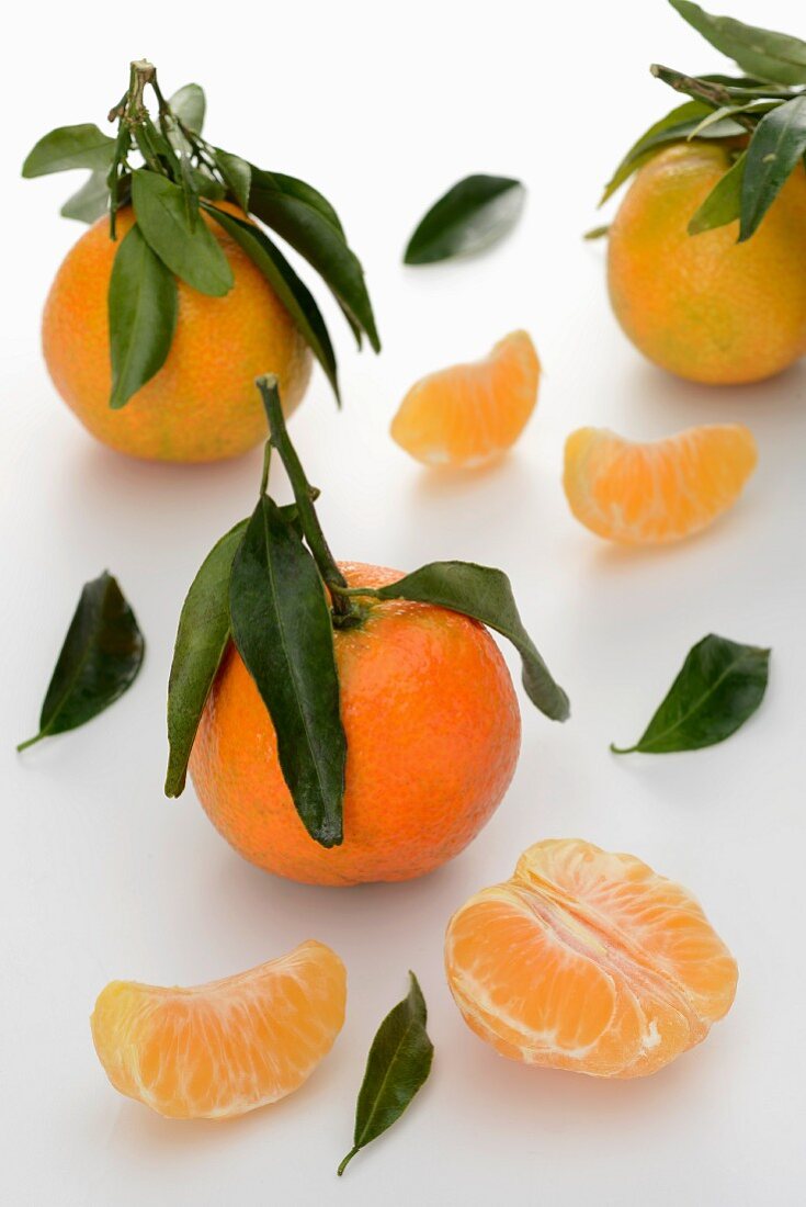 Clementinen mit Blättern