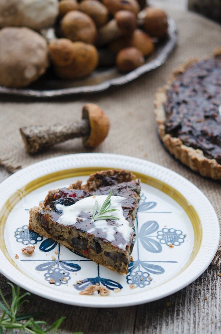 A slice of mushroom tart