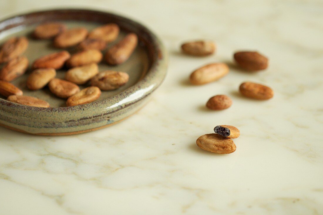 Raw, unroasted cocoa beans