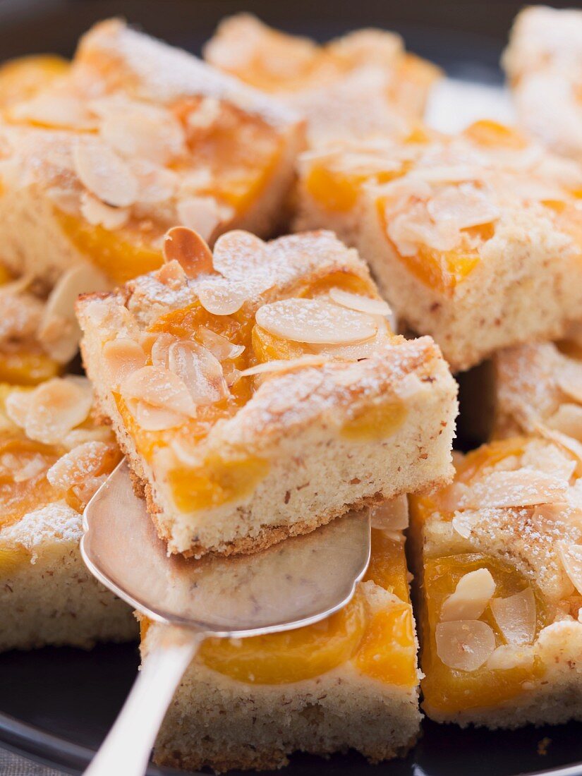 Apricot and nut cake with slivered almonds