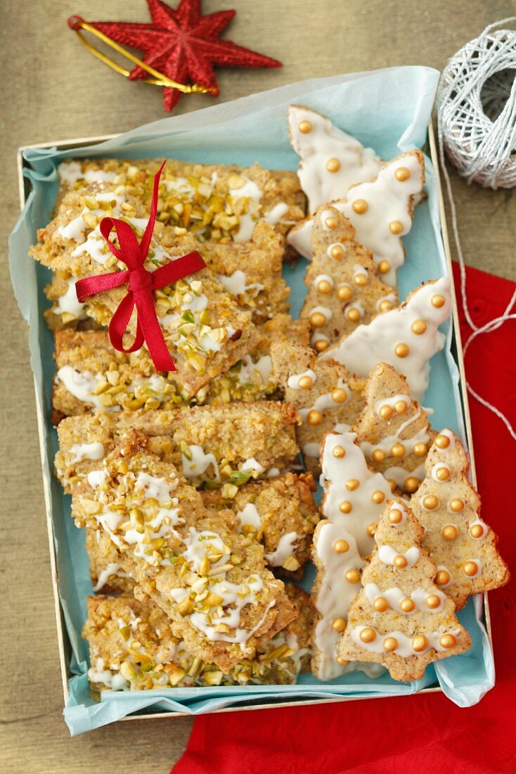 Pistachio bars and orange biscuits for Christmas
