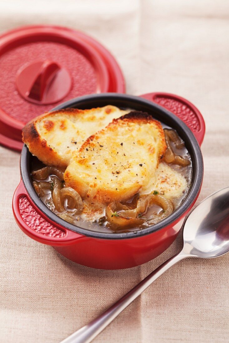 French onion soup with cheese croûtes