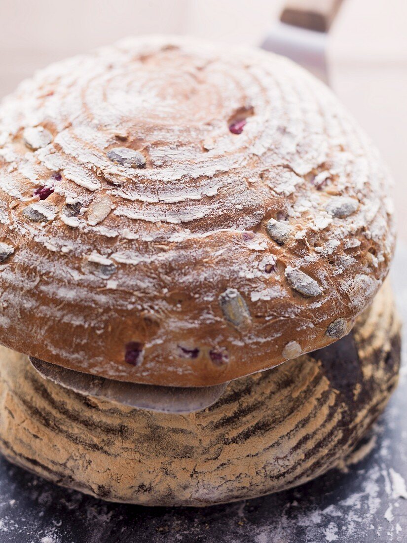 Brot mit Kürbiskernen und Blaubeeren