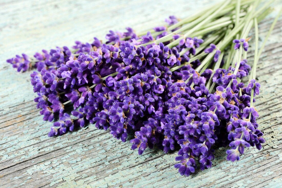 Fresh lavender flowers on a wooden surface