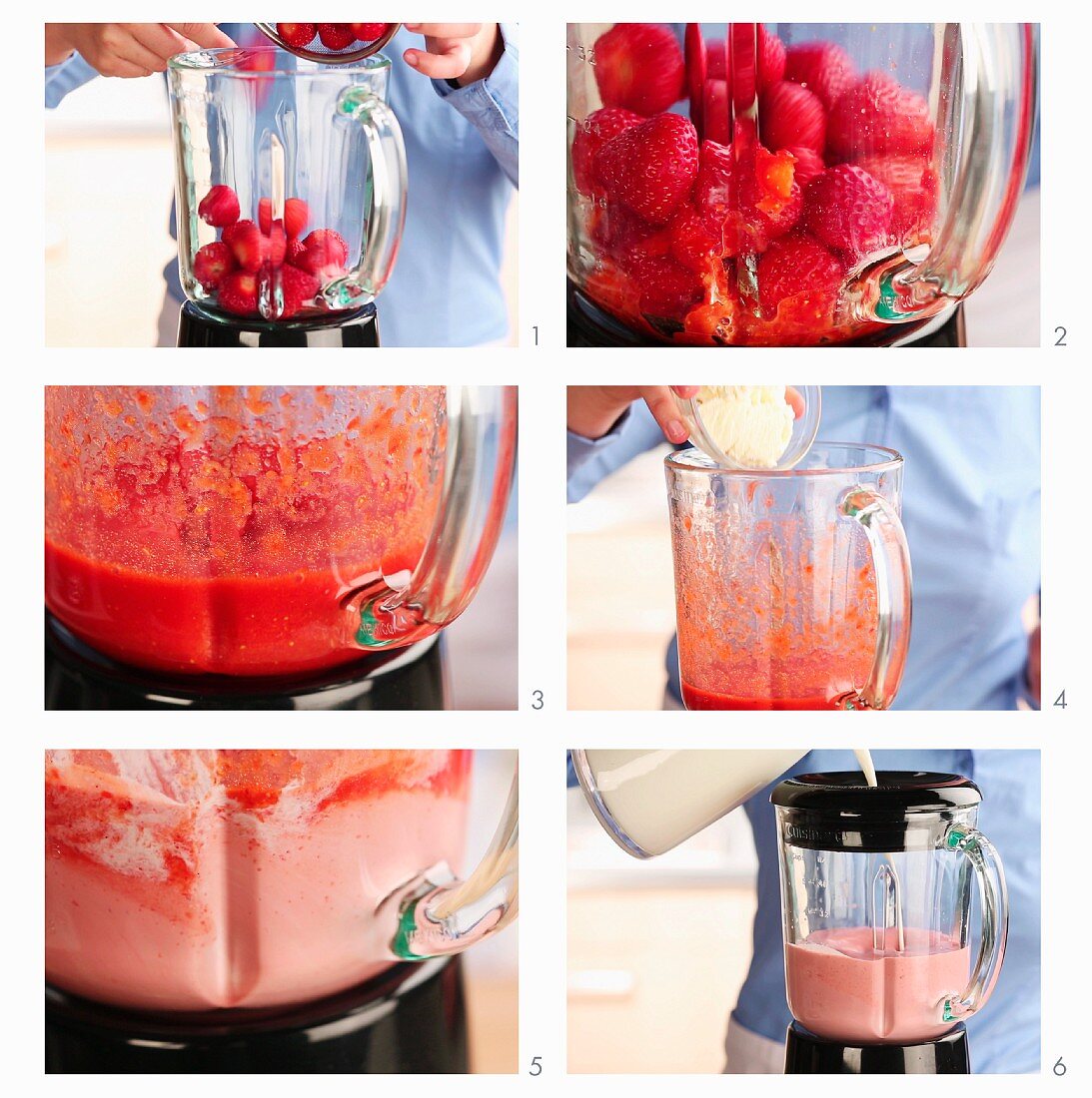 A strawberry milkshake being made