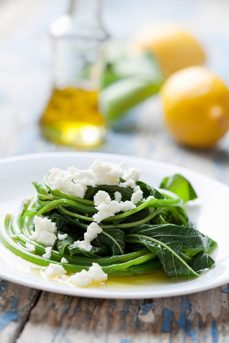 Horta (Greek leaf vegetable) with feta cheese