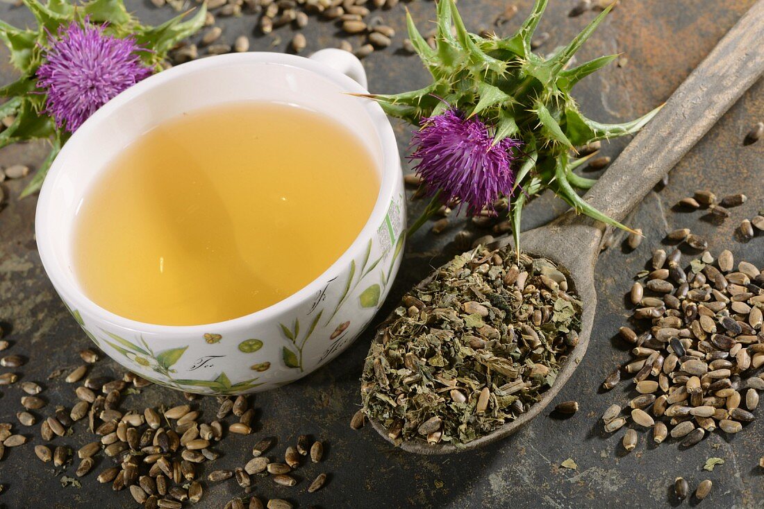 Mariendistel (Tee, Teeblätter, Blüte und Samen)