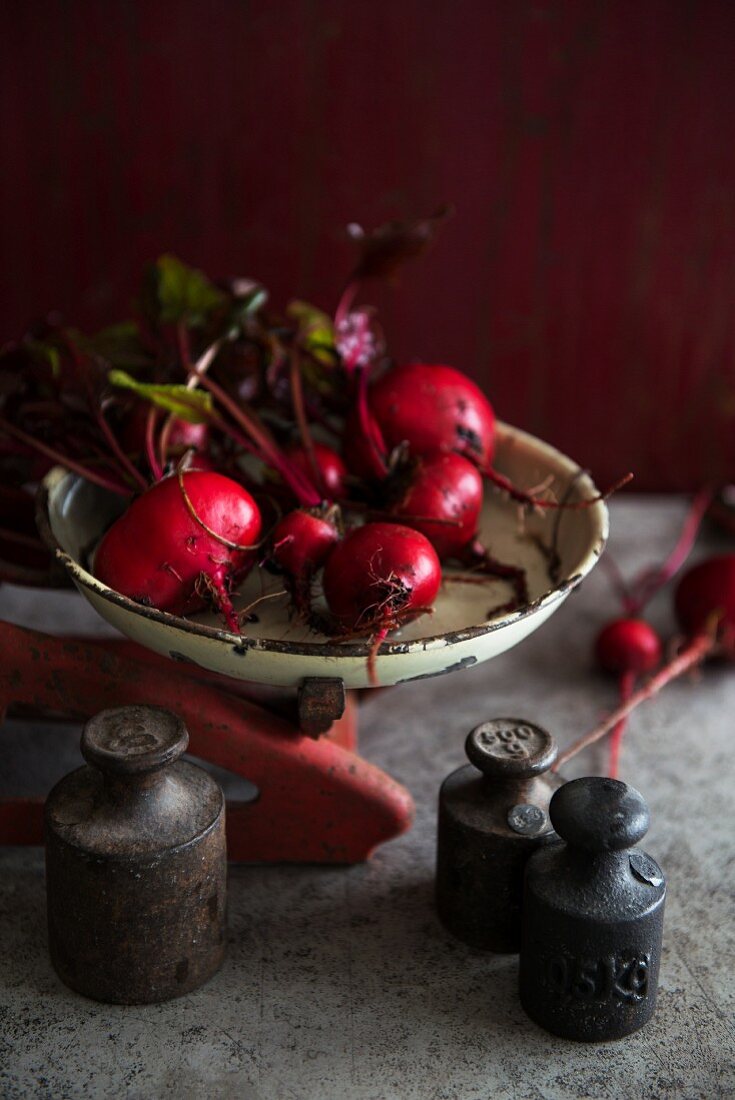 Beetroots on an antique pair of scales