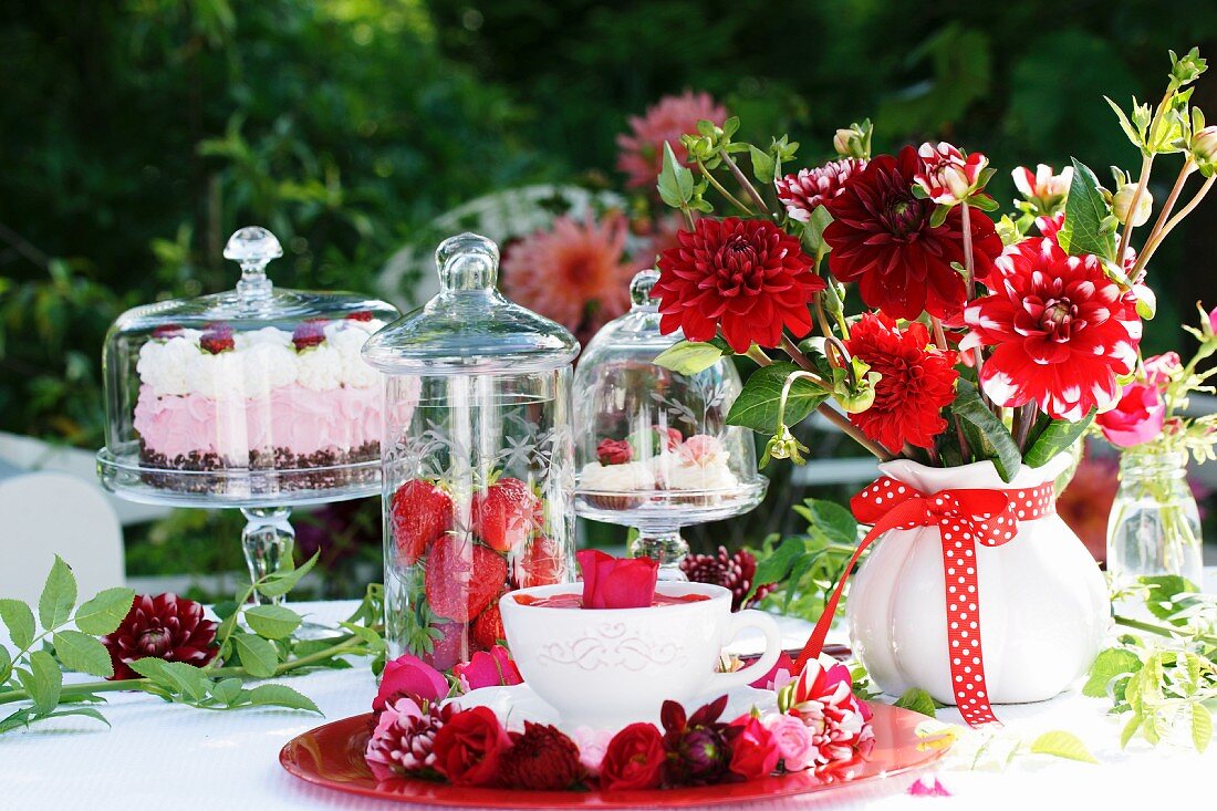 A celebratory buffet decorated in red and white