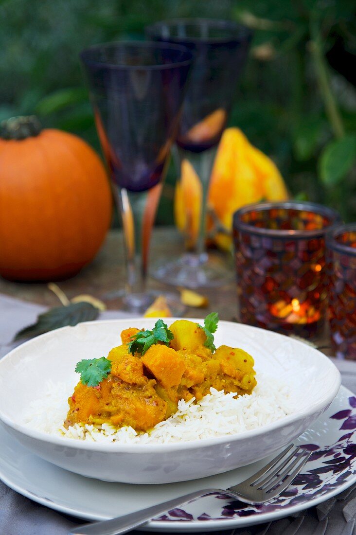 Squash curry with rice